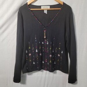 VTG Tiara International Christmas Cardigan Sweater L Sequin Beaded Holiday ZipUp